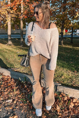 Ivory V-Neck Side Slit Thick Knit Sweater