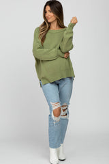 Light Olive Exposed Seam Side Slit Maternity Sweater