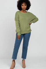 Light Olive Exposed Seam Side Slit Sweater