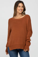 Camel Exposed Seam Side Slit Maternity Sweater