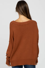 Camel Exposed Seam Side Slit Maternity Sweater