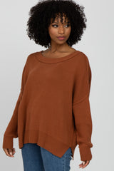 Camel Exposed Seam Side Slit Sweater