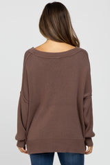 Brown Exposed Seam Side Slit Maternity Sweater