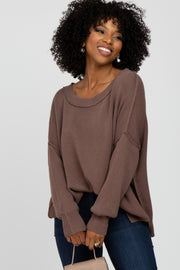 Brown Exposed Seam Side Slit Sweater