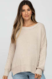 Beige Exposed Seam Side Slit Maternity Sweater