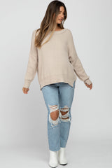 Beige Exposed Seam Side Slit Maternity Sweater