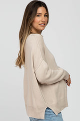 Beige Exposed Seam Side Slit Maternity Sweater