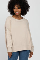 Beige Exposed Seam Side Slit Maternity Sweater