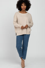 Beige Exposed Seam Side Slit Sweater