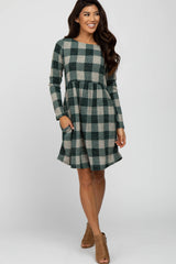 Forest Green Plaid Knit Dress