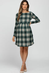 Forest Green Plaid Knit Maternity Dress