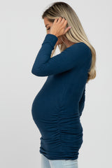 Deep Teal Soft Knit Ruched Maternity Top