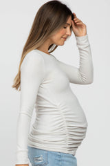 Cream Soft Knit Ruched Maternity Top