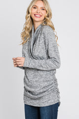 Heather Grey Soft Heathered Draped Wrap Maternity/Nursing Top