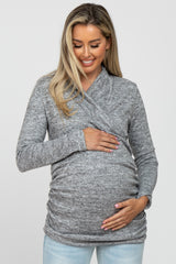 Heather Grey Soft Heathered Draped Wrap Maternity/Nursing Top