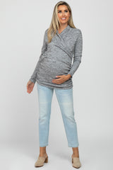 Heather Grey Soft Heathered Draped Wrap Maternity/Nursing Top