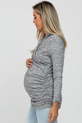 Heather Grey Soft Heathered Draped Wrap Maternity/Nursing Top