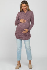 Mauve Soft Heathered Draped Wrap Maternity/Nursing Top