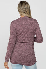 Mauve Soft Heathered Draped Wrap Maternity/Nursing Top