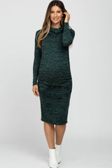 Green Knit Long Sleeve Cowl Neck Maternity Dress