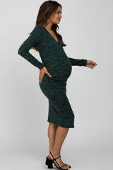 Forest Green Heather Wrap Fitted Maternity Dress