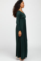 Forest Green Wrap Front Empire Waist Maxi Dress