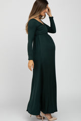 Forest Green Wrap Front Empire Waist Maternity Maxi Dress