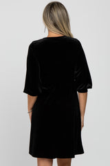 Black Velvet Wrap Front Babydoll Maternity Dress