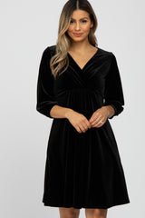 Black Velvet Wrap Front Babydoll Dress