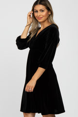 Black Velvet Wrap Front Babydoll Dress