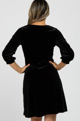 Black Velvet Wrap Front Babydoll Dress