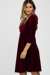 Burgundy Velvet Wrap Front Babydoll Dress