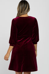 Burgundy Velvet Wrap Front Babydoll Dress