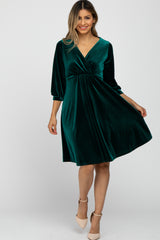 Green Velvet Wrap Front Babydoll Dress