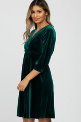 Green Velvet Wrap Front Babydoll Dress