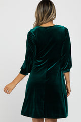 Green Velvet Wrap Front Babydoll Dress