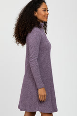 Purple Ribbed Turtleneck Dress