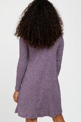 Purple Ribbed Turtleneck Dress