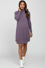 Purple Ribbed Turtleneck Maternity Dress