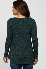 Forest Green Heather Knit Layered Front Maternity/Nursing Top