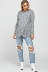 Heather Grey Knit Layered Front Maternity/Nursing Top