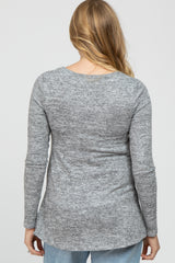 Heather Grey Knit Layered Front Maternity/Nursing Top