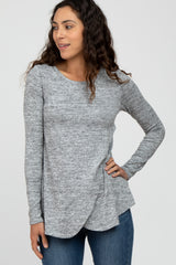 Heather Grey Knit Layered Front Maternity/Nursing Top