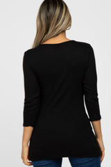 Black Brushed Knit Wrap Top