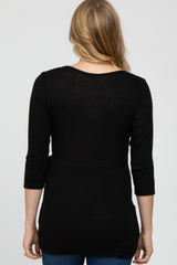 Black Brushed Knit Maternity Wrap Top