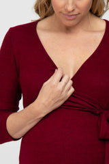 Burgundy Brushed Knit Maternity Wrap Top