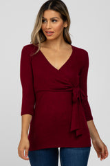 Burgundy Brushed Knit Maternity Wrap Top