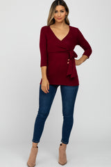 Burgundy Brushed Knit Wrap Top