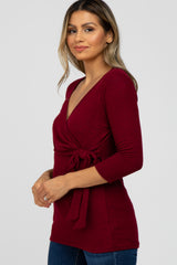 Burgundy Brushed Knit Wrap Top