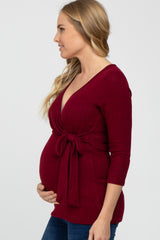 Burgundy Brushed Knit Maternity Wrap Top